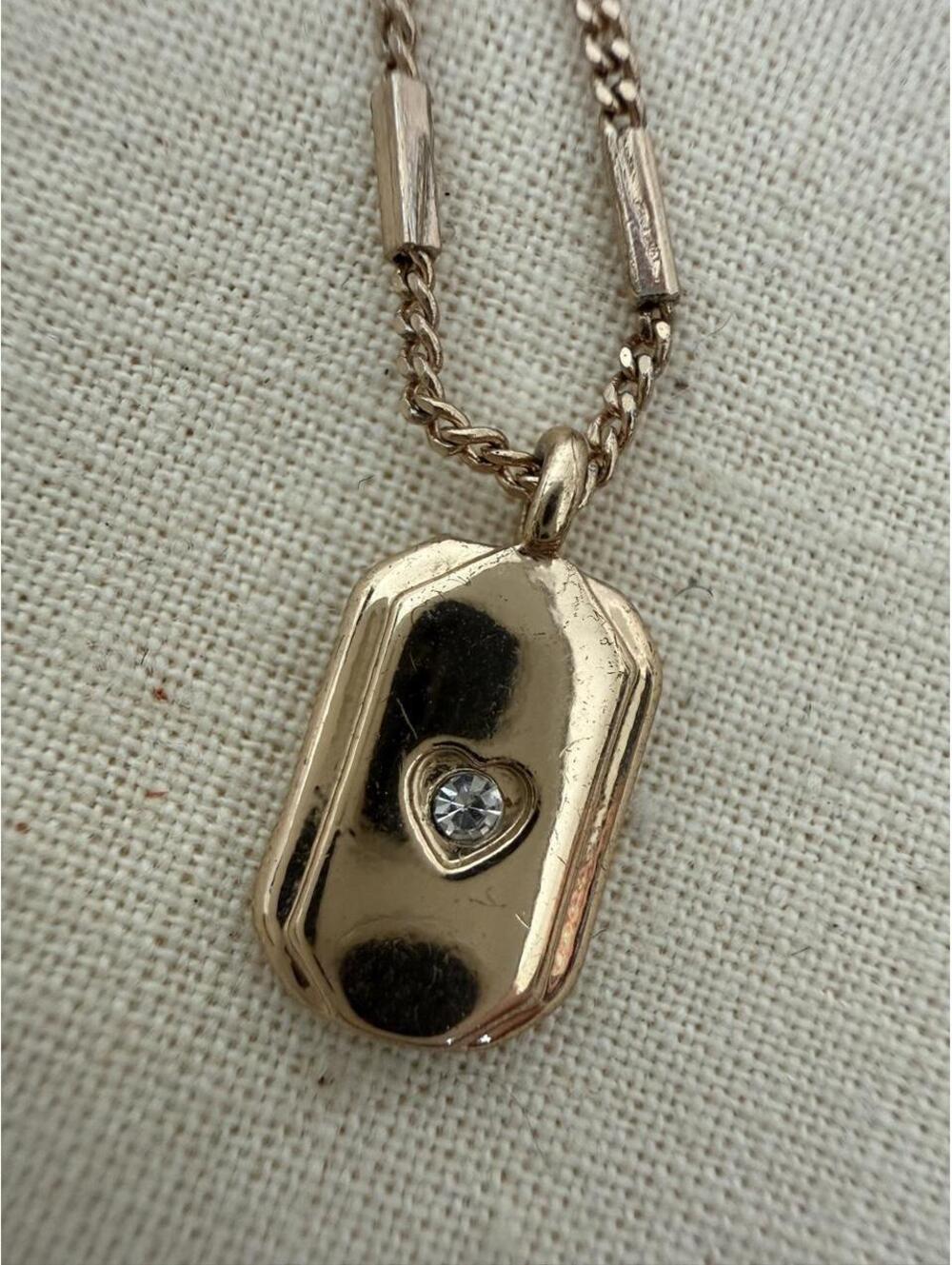 GOLD-TONE TINY HEART CRYSTAL PENDANT NECKLACE